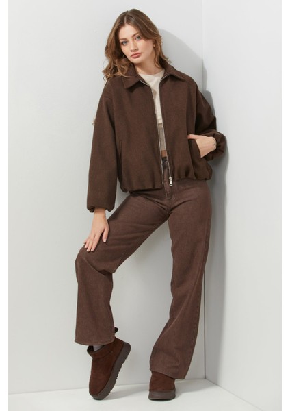 Fermuarlı Cepli Polo Yaka Kaşe Bomber Mont fiyatları