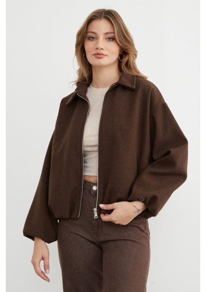 Fermuarlı Cepli Polo Yaka Kaşe Bomber Mont modelleri