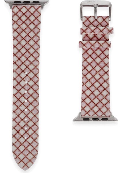 Apple Watch 42MM Karo Motif Kordon - Pembe