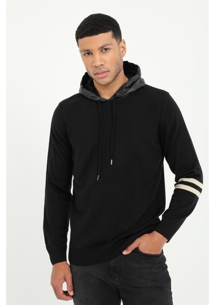 Siyah Uzun Kollu Kapüşonlu Slim Fit Erkek Triko fiyatları