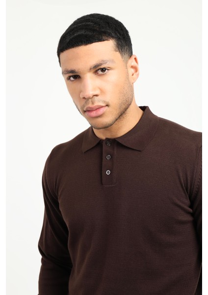 Kahve Polo Yaka Düz Erkek Regular Fit Triko
