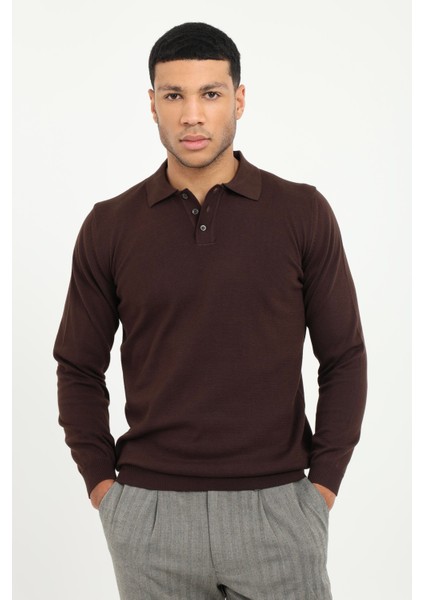 Kahve Polo Yaka Düz Erkek Regular Fit Triko modelleri