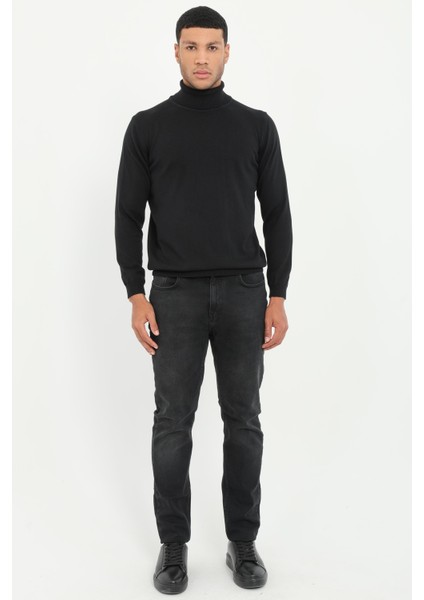 Siyah Tam Balıkçı Düz Regular Fit Erkek Triko fiyatları