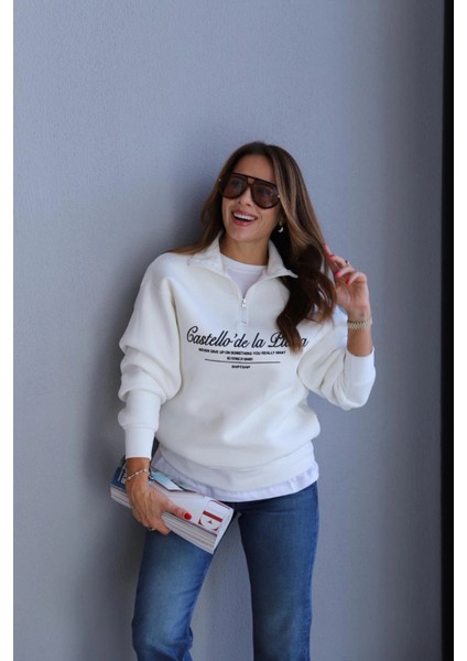 Ekru Fermuarlı Sweat