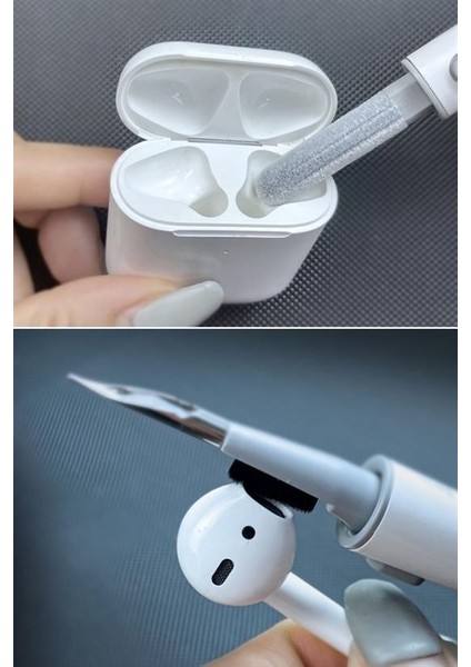 3 Ü 1 Arada Profesyonel Kulaklık Temizleme Kalemi - Metal Uç +Fırça +Sünger Başlık - Tüm Kulaklıklar modelleri