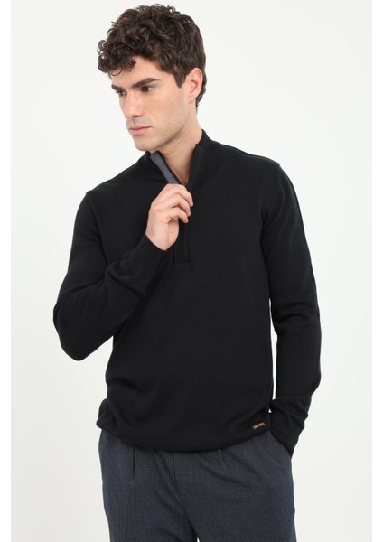 Siyah Erkek Slim Fit Dik Yaka Erkek Triko modelleri