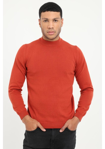 Kiremit Yarım Balıkçı Regular Fit Düz Erkek Triko modelleri