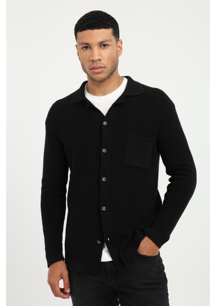 Siyah Düğmeli Düz Regular Fit Erkek Triko Hırka modelleri