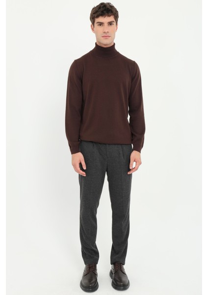 Kahve Tam Balıkçı Düz Erkek Regular Fit Triko fiyatları