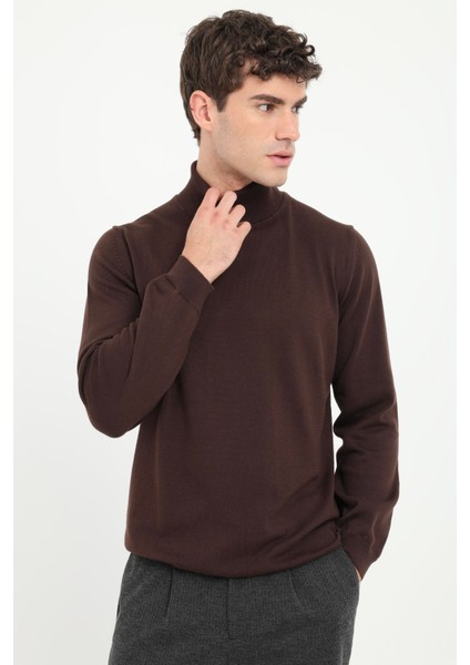 Kahve Tam Balıkçı Düz Erkek Regular Fit Triko modelleri