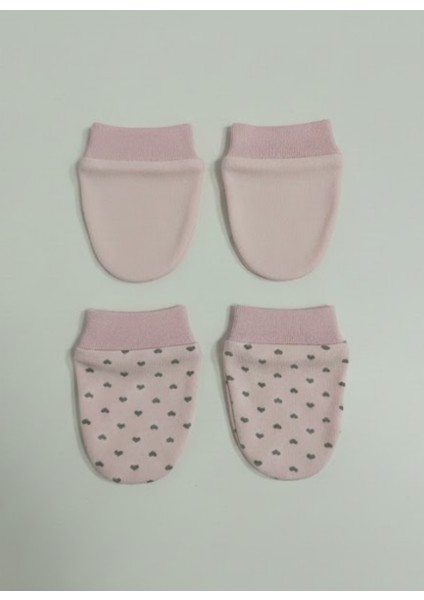 %100 Pamuklu 2'li Eldiven Seti - Pembe / Kalpli