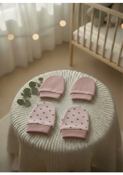 %100 Pamuklu 2'li Eldiven Seti - Pembe / Kalpli fırsatları