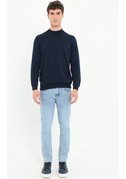 Lacivert Yarım Balıkçı Düz Regular Fit Erkek Triko fiyatları