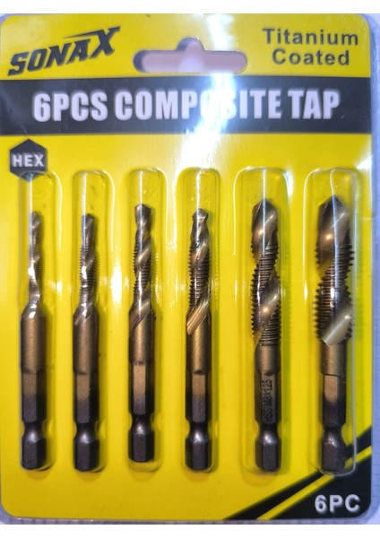 Sonax 6 Adet Uç Seti Hss Kombinasyon Matkap Ucu Altıgen Saplı Matkap Bileşik Musluk Yumuşak Metal Alüminyum Plaka ile Uyumlu