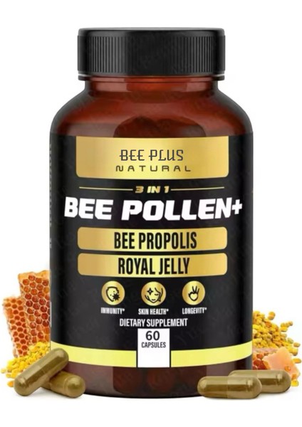 Bee Natural 60 Kapsül Polen,propolis,zerdeçal ve Tarçın Bulunan Beslenmeyi Destekleyen Takviye Edici Gıda
