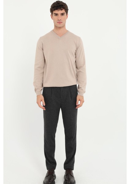 Bej V Yaka Regular Fit Düz Erkek Triko fiyatları