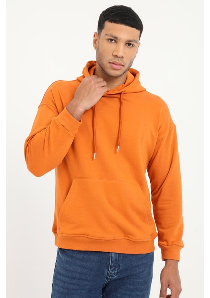 Kiremit Regular Fit Kapüşonlu Erkek Sweatshirt