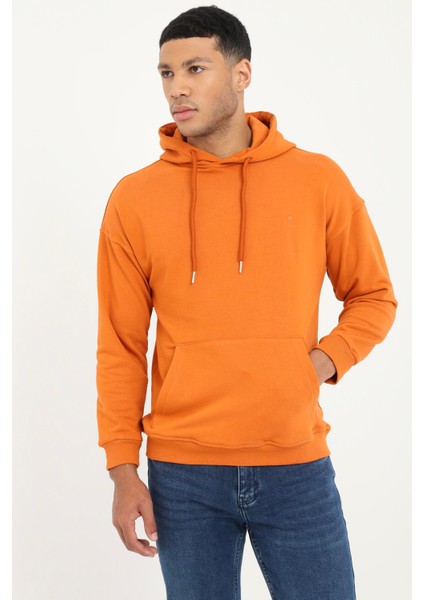 Kiremit Regular Fit Kapüşonlu Erkek Sweatshirt modelleri