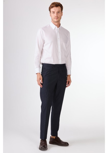 Lacivert Çizgili Kruvaze Slim Fit Takım Elbise indirimleri