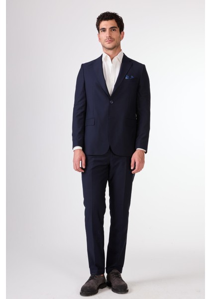 Lacivert Erkek Düz Mono Yaka Takım Elbise