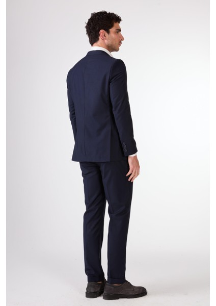 Lacivert Erkek Düz Mono Yaka Takım Elbise modelleri