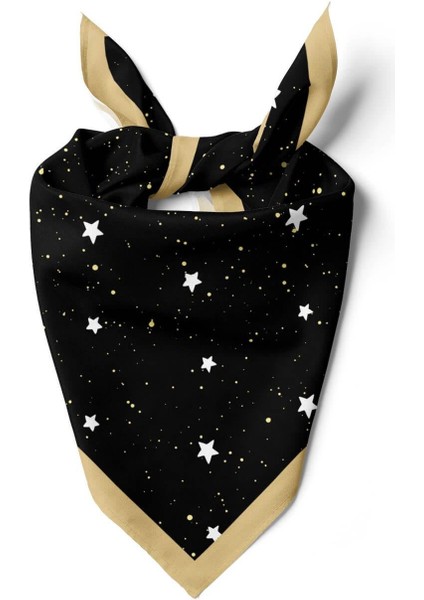 B41 Kadın Yıldız Desenli Bandana 50X50 Siyah DG0341-22 Snz