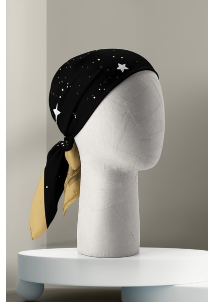 B41 Kadın Yıldız Desenli Bandana 50X50 Siyah DG0341-22 Snz