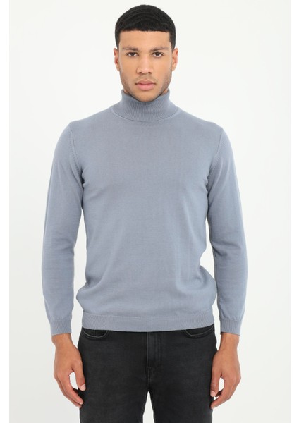 Gri Melanj Tam Balıkçı Yaka Regular Fit Düz Erkek Triko