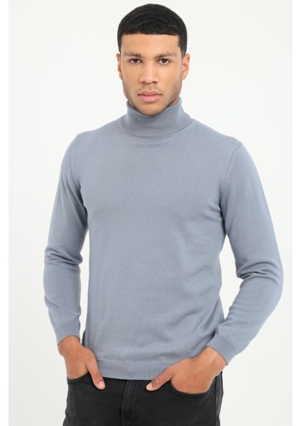 Gri Melanj Tam Balıkçı Yaka Regular Fit Düz Erkek Triko modelleri