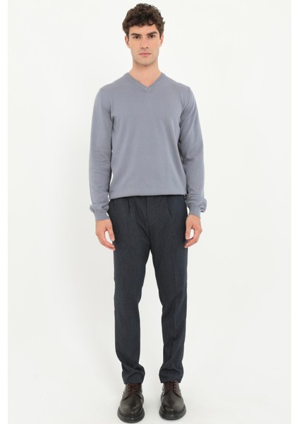 Gri Melanj V Yaka Regular Fit Erkek Triko fiyatları