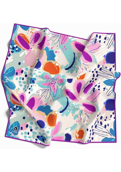 Twill Yumuşak Dokulu Çiçekli Batik Desenli Mürdüm - Koyu Mint Yeşili Renkli 90X90 Eşarp (Ipek Içermez) Dikim Şekli : El Dikişi