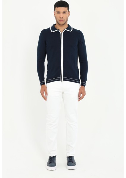 Lacivert Polo Yaka Düz Fermuarlı Regular Fit Erkek Triko fiyatları