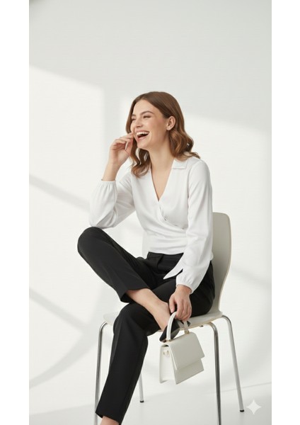 Saten Kruvaze Yaka Yandan Bağlamalı Gömlek Bluz modelleri