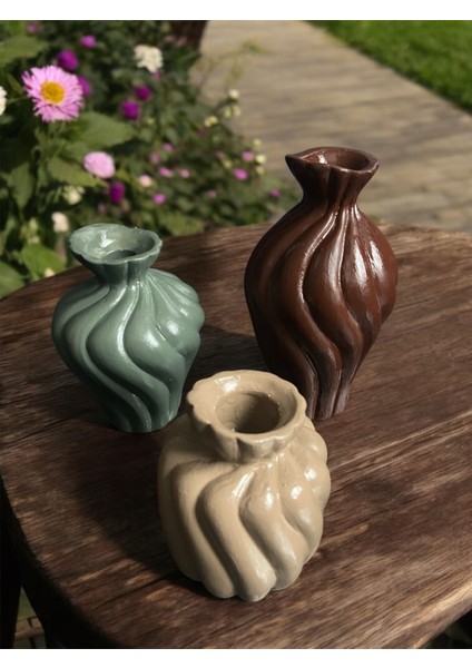 Bohem Dalga Formlu Dekoratif 3’lü Vazo Seti modelleri