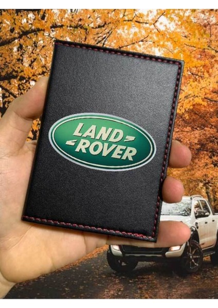 Land Rover Desenli Ruhsat Kabı Logolu Oto Ruhsat Kılıfı Vinleks Deri Dikişli Araç Ruhsat Koruyucu