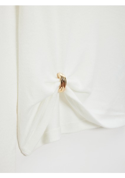 32202 Aksesuar Detaylı Balıkcı Yaka Top-Ekru