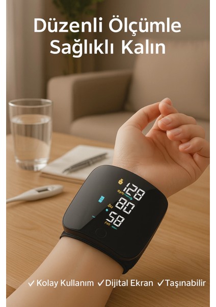 Dijital Bilekten Tansiyon Aleti – Otomatik Ölçüm, Renkli LCD Ekran, Taşınabilir ve Kolay Kullanım