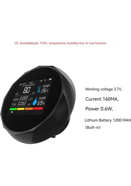 Kablosuz Hava Kalitesi Dedektörü 5 In 1 Tvoc Co Hcho Sıcaklık Nem Dedektörü Ev Masası Hava Kalitesi Monitör, Siyah (Yurt Dışından) fiyatları