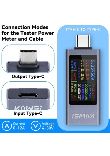 Kowsi USB C Test Cihazı Güç Ölçer, Büyük Renkli Ekranlı Dijital Multimetre, Voltaj ve Şarj Cihazları Için Mevcut Test Cihazı, Güç Bankaları (Yurt Dışından) fiyatları
