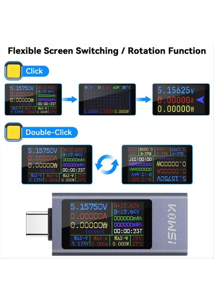 Kowsi USB C Test Cihazı Güç Ölçer, Büyük Renkli Ekranlı Dijital Multimetre, Voltaj ve Şarj Cihazları Için Mevcut Test Cihazı, Güç Bankaları (Yurt Dışından) modelleri