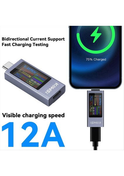 Kowsi USB C Test Cihazı Güç Ölçer, Büyük Renkli Ekranlı Dijital Multimetre, Voltaj ve Şarj Cihazları Için Mevcut Test Cihazı, Güç Bankaları (Yurt Dışından) fırsatları