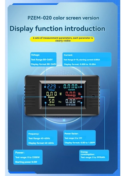 Peacefair PZEM-022 10A Ac Akıllı Dijital Voltaj Akım Güç Enerji Ölçer 6in1 Renk LED Ekran Tek Faz Enerji Ölçer (Yurt Dışından) indirimleri