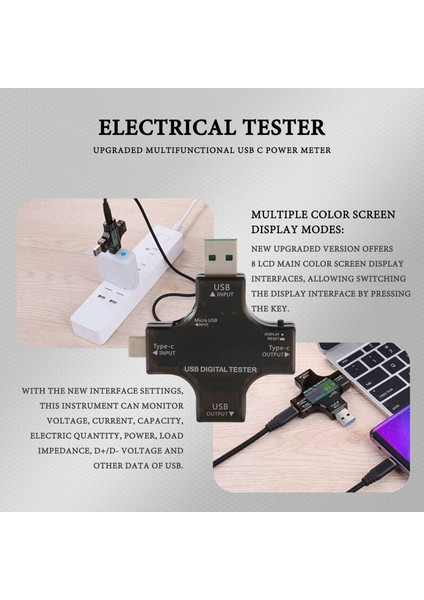 2 Aradan 1 Tip C USB Test Cihazı Renkli Ekran LCD Dijital Multimetre, USB C Voltaj Akım Voltmetre Amper Voltmetre Dedektörü (Yurt Dışından) fırsatları