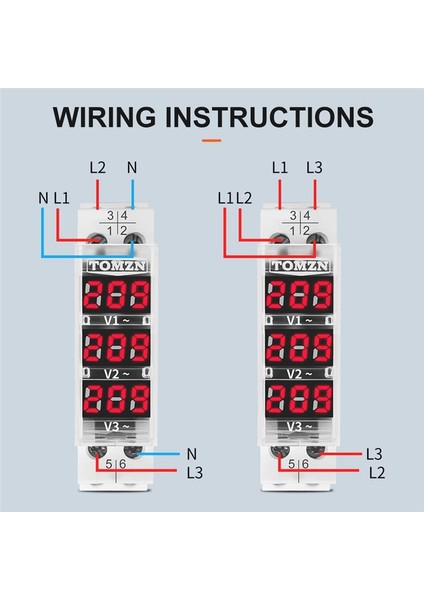 Tomzn Din Rayı 18MM Voltaj Ölçer Ac 40-500V Üç Faz Modüler Voltmetre Göstergesi LED Dijital Ekran Dedektörü, Beyaz (Yurt Dışından) modelleri