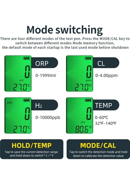 4 Arada Su Kalitesi Dedektörü Orp Sıcaklık Klor H2 cl Yüzme Havuzu Hidroponik Akvaryumlar Kalite Test Cihazı (Yurt Dışından) modelleri