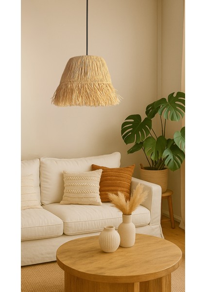 El Yapımı Saçaklı Rafya Bohem Rustik Avize Kafe, Balkon, Salon Sarkıt Avize fiyatları