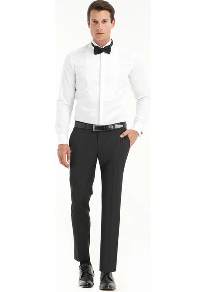 Beyaz Düz Regular Fit Duble Manşet Ata Yaka Smokin Gömlek