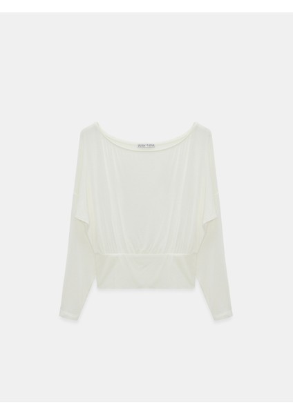 32306 Yün Karışımlı Tek Omuz Top-Ekru