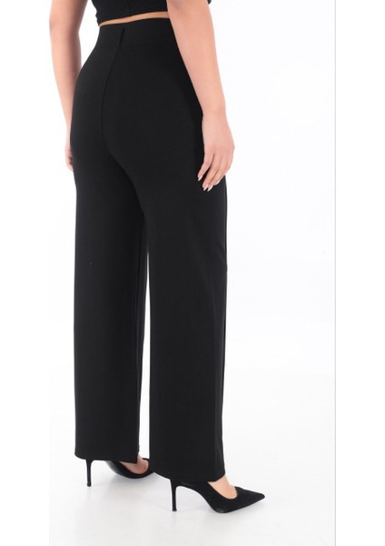 Büyük Beden Toparlayıcı Yüksek Bel Pile Detaylı Boru Paça Örme Kadın Pantolon modelleri