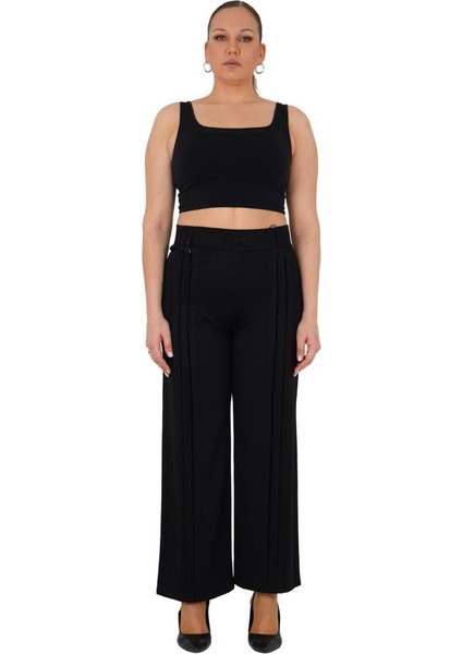 Büyük Beden Toparlayıcı Yüksek Bel Pile Detaylı Boru Paça Örme Kadın Pantolon indirimleri